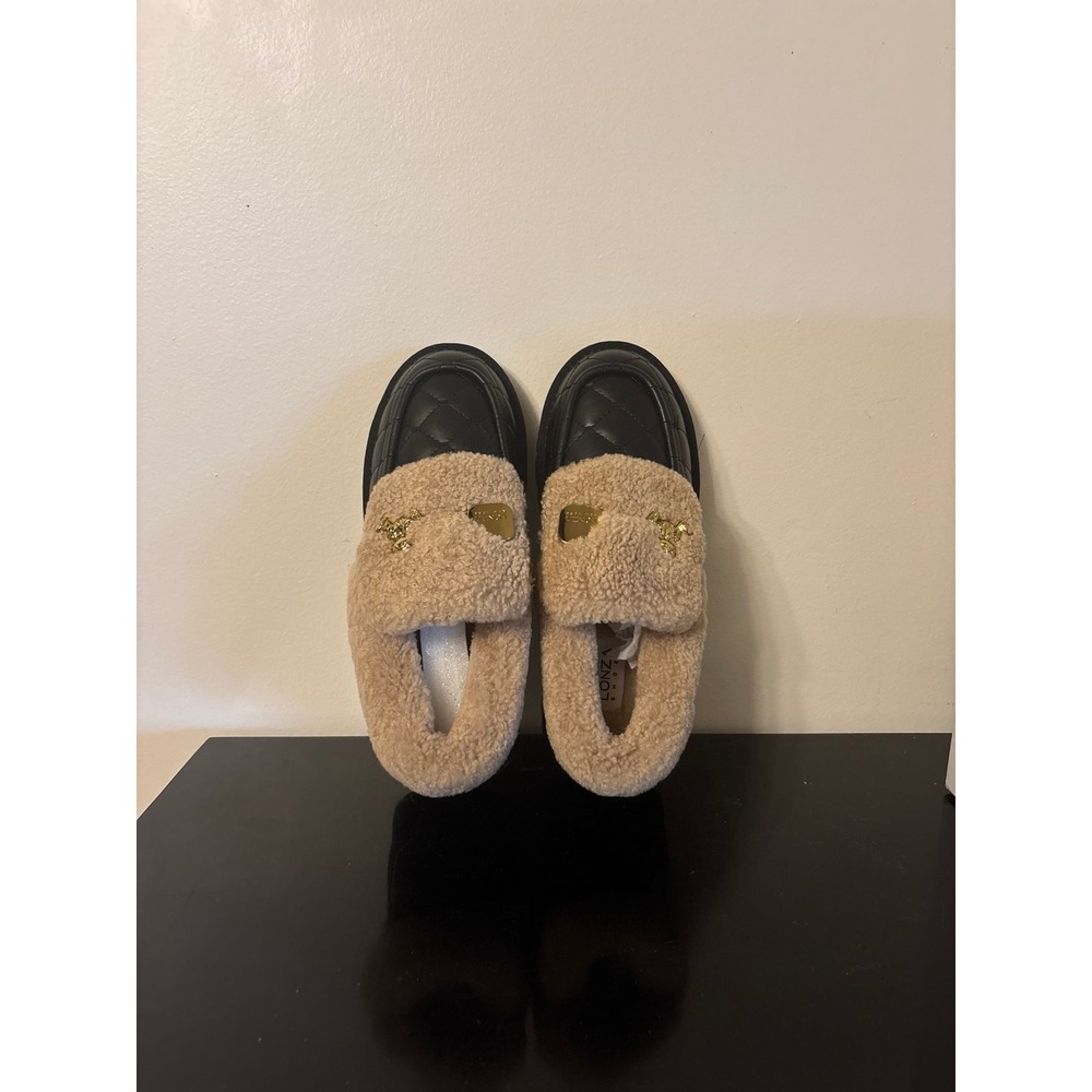 LONZA Black and Tan Quilted Sherpa Loafers - Picture 6 of 10